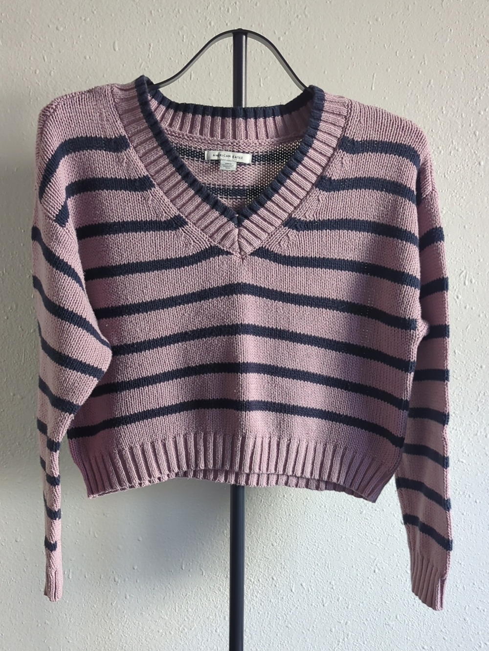 American Eagle Purple Shaker Stitch Cropped Pullover Sweater Small AE